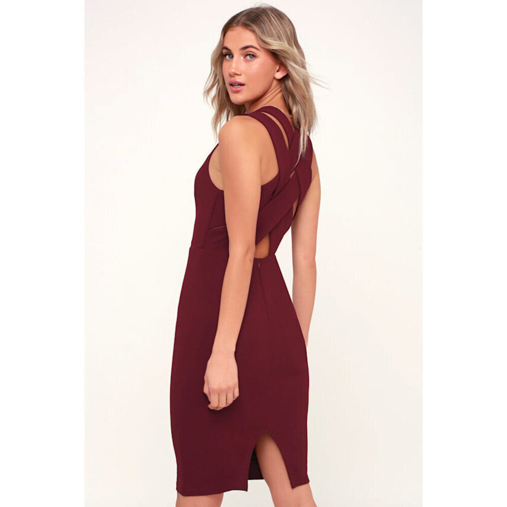 Lulus Darren Burgundy Strappy Bodycon Midi Dress Red - Size M